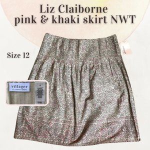 NWT Liz Claiborne Summer Office Casual Skirt pink and khaki size 12